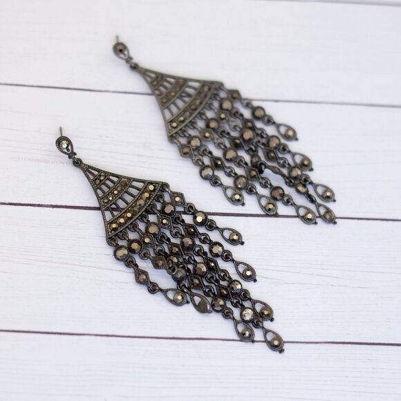 Vintage Multi Tassel Chain Silver Tone Dangle Earrings - S34 - Picture 1 of 3